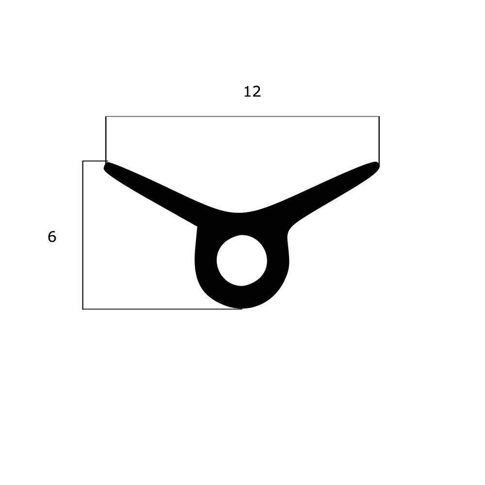 Lippendichtungen - Anschlagdichtung mit Lippe und profiliertem Fuß | 12 mm Breite | Farbe: schwarz