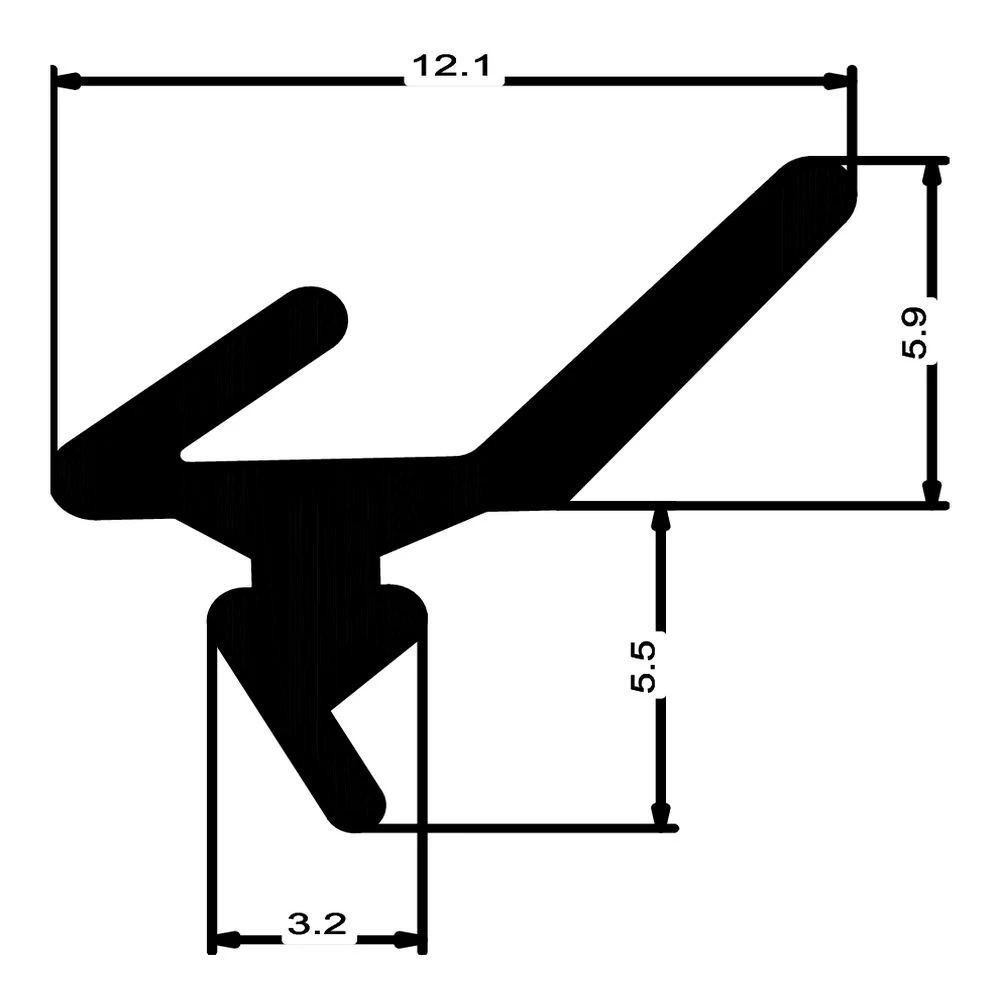 Anschlagdichtung mit Lippe und profiliertem Fuß | 11,5 mm Höhe | Farbe: schwarz