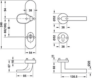 Schutzbeschläge - Türdrücker-Garnitur mit Profilzylinder | Startec SDH 3103 ES1 (SK2) | für Wohnungs- bzw. Zimmertüren