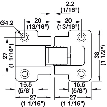 Scharniere - Klappenscharnier für Holzklappen | 90° Öffnungswinkel | Farbe: vernickelt