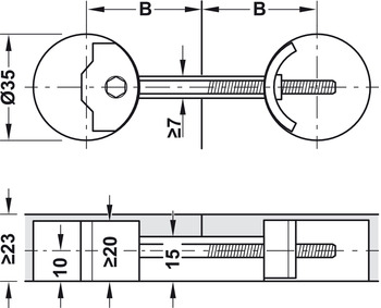 Arbeitsplattenverbinder | Bohrabstand: 33 – 44 mm | Bolzenlänge: 81 mm