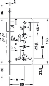 Magnet-Einsteckschloss für Drehtüren | Schloss: Bad/WC | Dornmaß: 55 mm