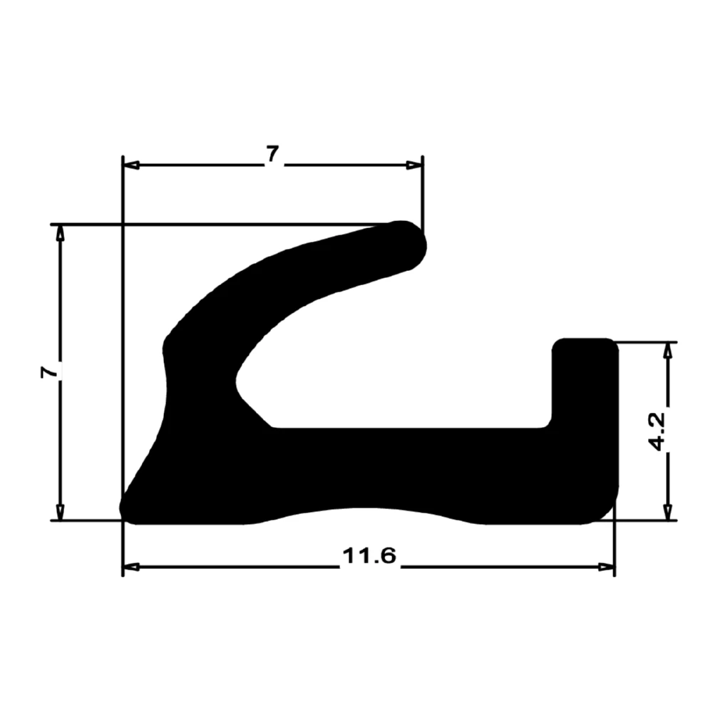Anschlagdichtung mit Lippe und glattem Fuß | 12 mm Breite | Farbe: schwarz