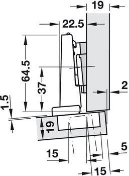 Scharniere - Topfplatte für Blum Clip Top Blumotion | Modell: 71B9650 | Anschlag: Mittelanschlag