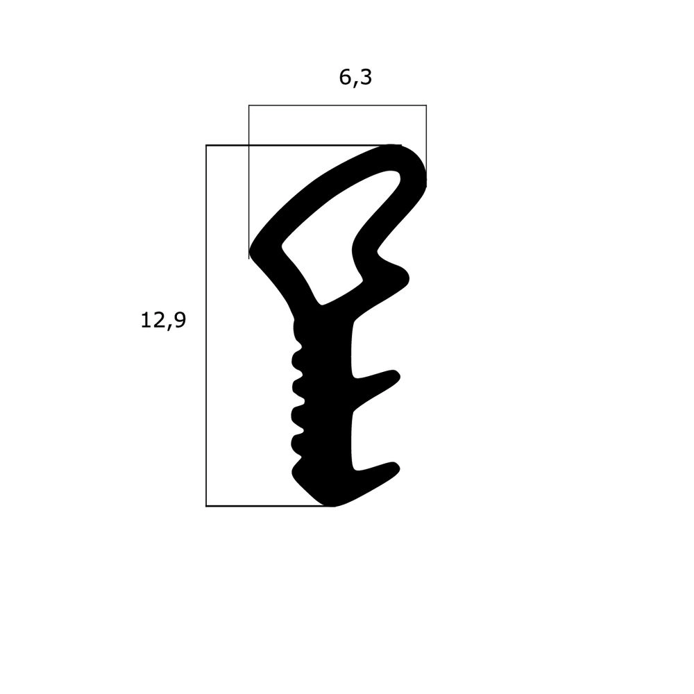 Türrahmen Dichtung - Stahlzargendichtung für Stahlprofile | 6,3 mm Breite | Farbe: schwarz