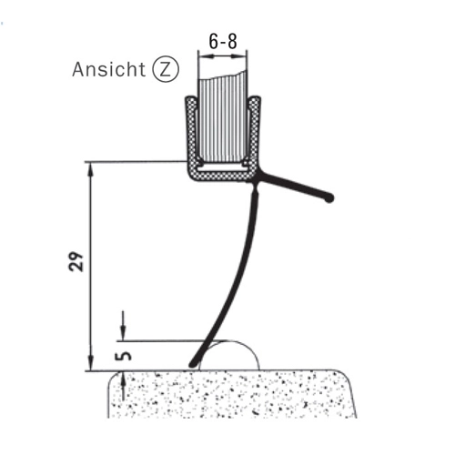 Waagrecht - Duschdichtung mit 135° Lippe | Glasstärke: 6 – 8 mm | Farbe: transparent