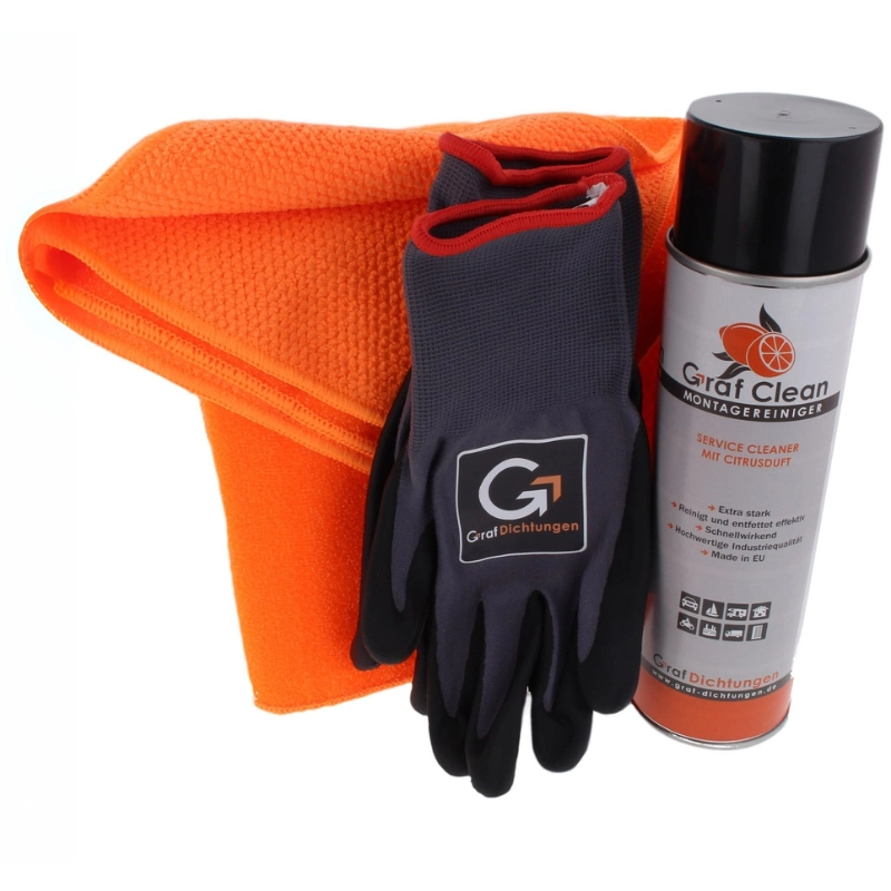 Profi-Reinigungsset | mit Mikrofasertuch (x2), Reinigerspray & Handschuhen 8/M