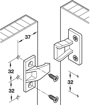 Verbinder & Bodenträger - Rahmenteil von Häfele | Modell: Keku AS | Bohrabstand: 32 mm