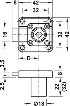 Schließsysteme - Häfele Symo Aufschraub-Riegelschloss | 25/8 mm Riegelmaß | Anschlag rechts