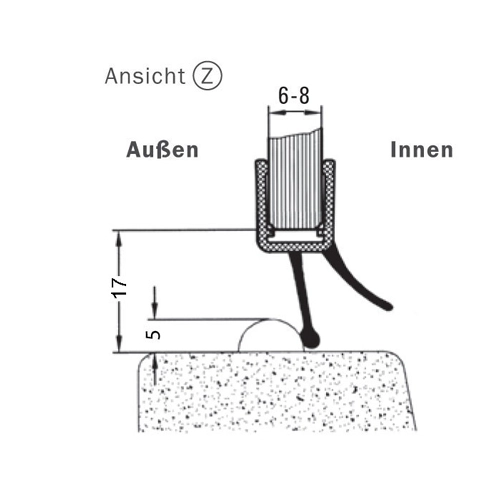 Waagrecht - Dusch-Wasserabweisprofil mit 135° Lippe | 6 - 8 mm Glasstärke | Farbe: transparent