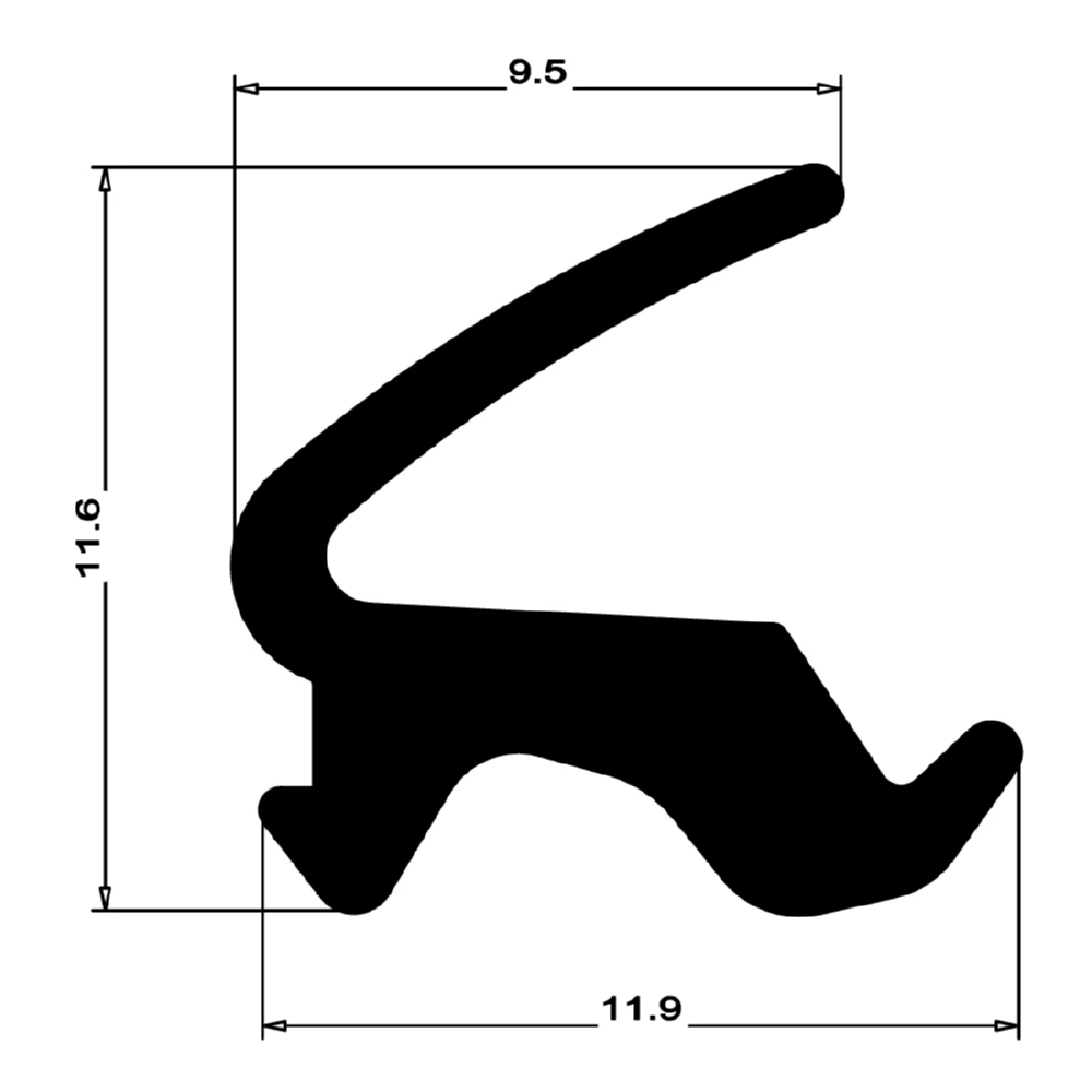 Anschlagdichtung mit Lippe und glattem Fuß | 12 mm Höhe | Farbe: schwarz