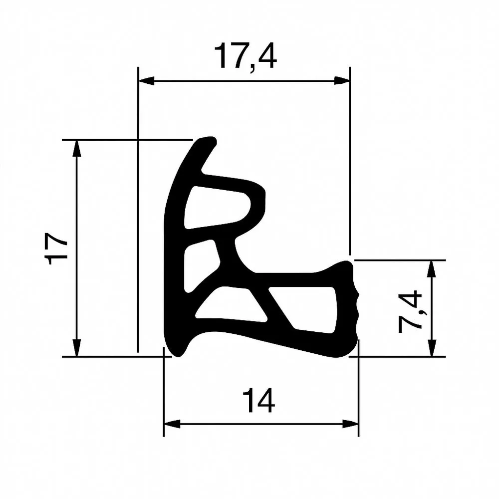 Türrahmen Dichtung - Stahlzargendichtung für seitliche Nut | 14 mm Breite | Farbe: schwarz