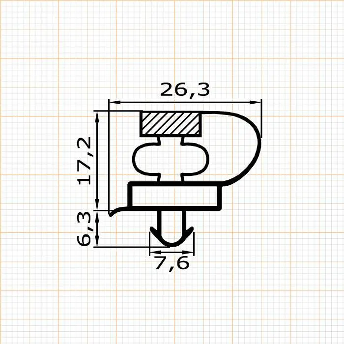 Kühlschrankdichtungen - Kühlschrankdichtungsrahmen | Höhe: 23,5 mm | Farbe: grau