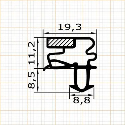 Kühlschrankdichtungsrahmen | 19,7 mm Höhe | Farbe: grau