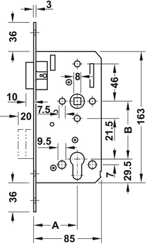 Magnet-Einsteckschloss für Drehtüren | Schloss: Profilzylinder | Dornmaß: 55 mm