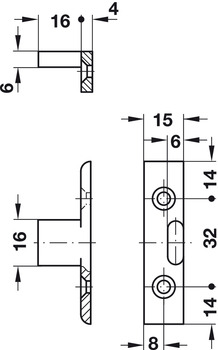 Verbinder & Bodenträger - Rahmenteil von Häfele | Modell: Keku EH | Bohrabstand: 32 mm
