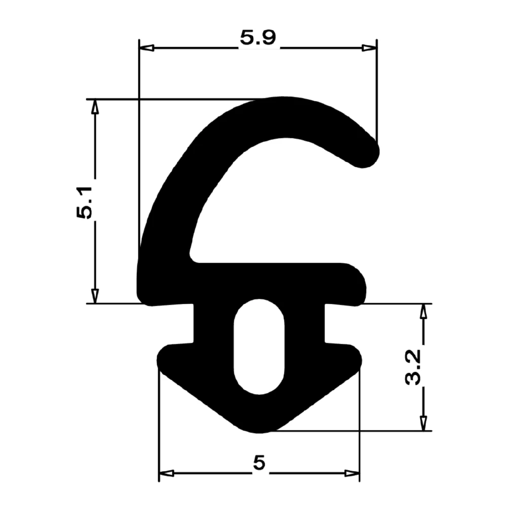 Anschlagdichtung mit Lippe und profiliertem Fuß | 9 mm Höhe | Farbe: schwarz