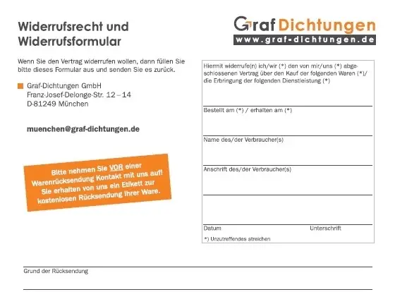 Widerrufsrecht und Widerrufsformular Widerrufsformular von Graf Dichtungen