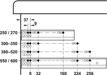 Schubkästen - Unterflurführung | Schubkastenführung: Blumotion S | Nennlänge: 270 mm