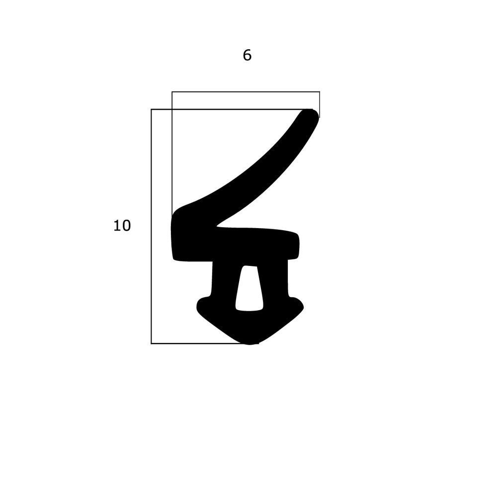 Lippendichtungen - Anschlagdichtung mit Lippe und profiliertem Fuß | 6 mm Breite | Farbe: schwarz