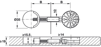 Verbinder & Bodenträger - Arbeitsplattenverbinder für Häfele Maxifix 35 | Bolzenlänge: 68,5 mm | Oberfläche: verzinkt