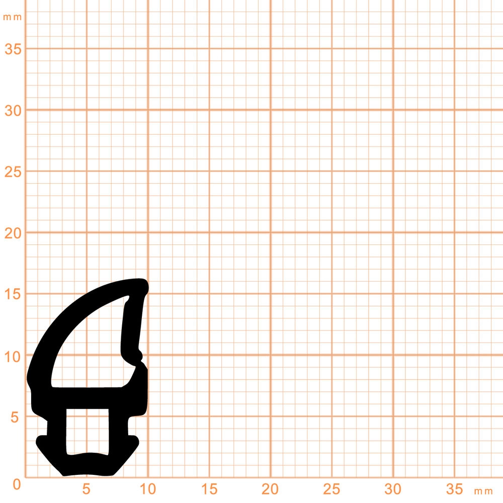Lippendichtungen - Anschlagdichtung mit Lippe und profiliertem Fuß | 16 mm Höhe | Farbe: schwarz