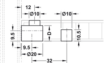 Verbinder & Bodenträger - Verbindergehäuse von Häfele Rafix 20 | Bohrtiefe: 14,02 mm +0,2 mm | Für Holzdicke ab 19 mm