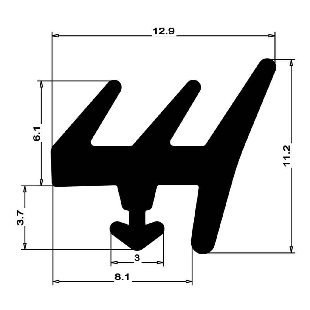 Verglasungsdichtung für Fenster | 12 mm Höhe | Farbe: schwarz
