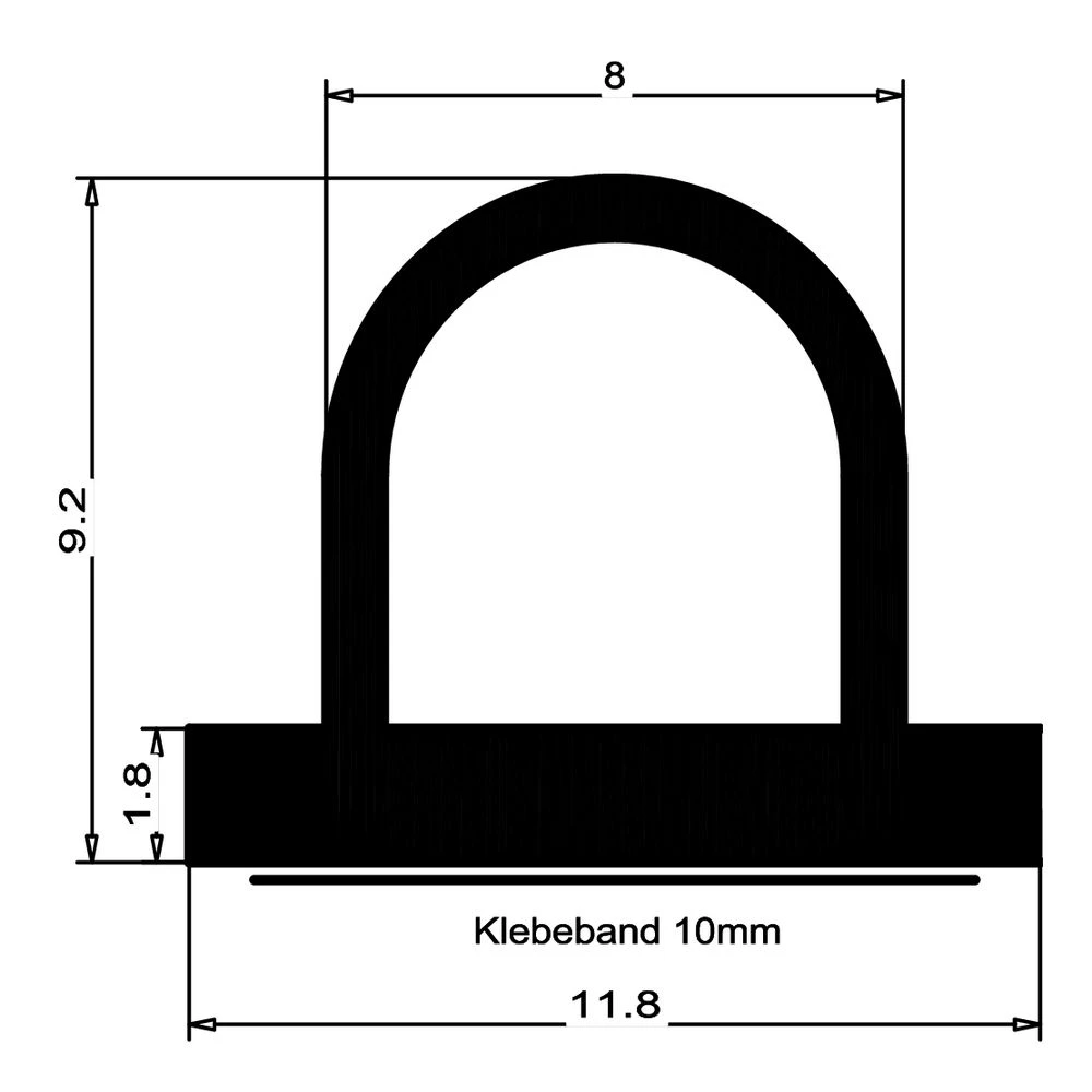 Anschlagdichtung mit Schlauch für Fenster | 12 mm Breite | Farbe: schwarz