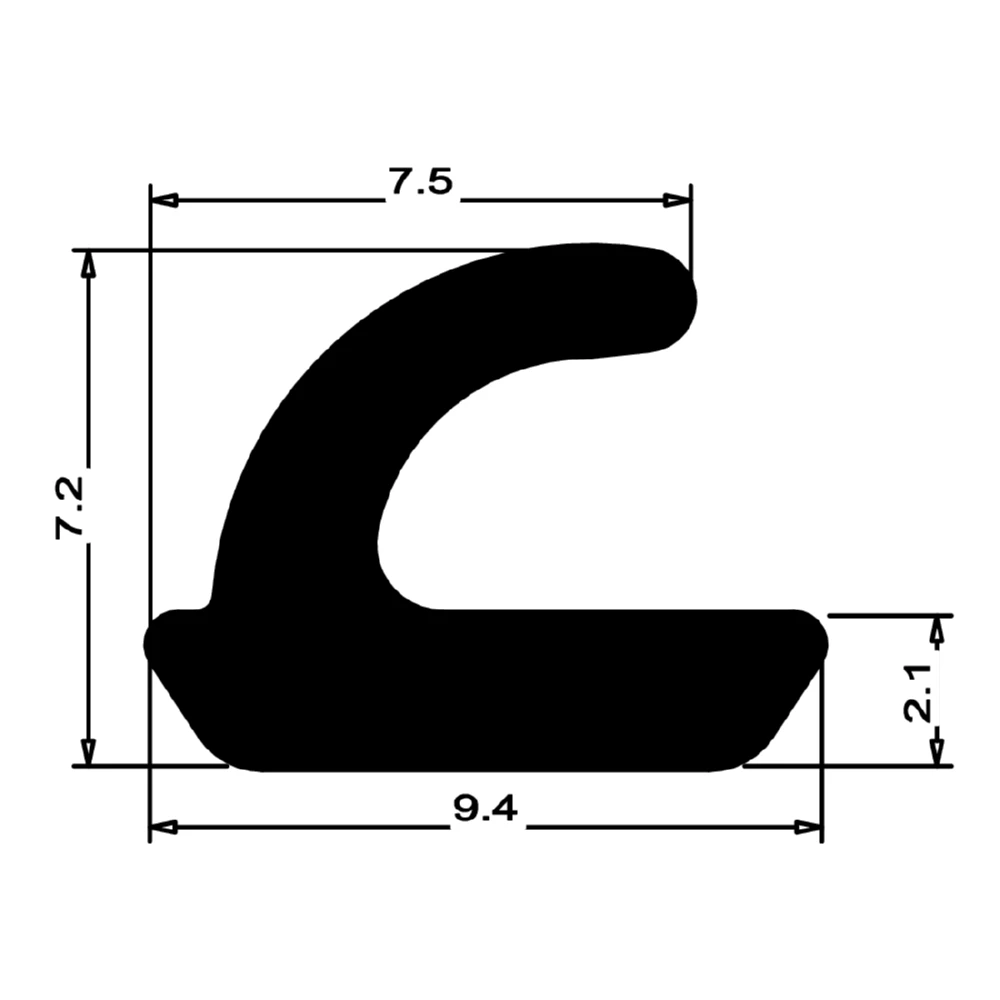 Anschlagdichtung mit Lippe und glattem Fuß | 7 mm Höhe | Farbe: schwarz