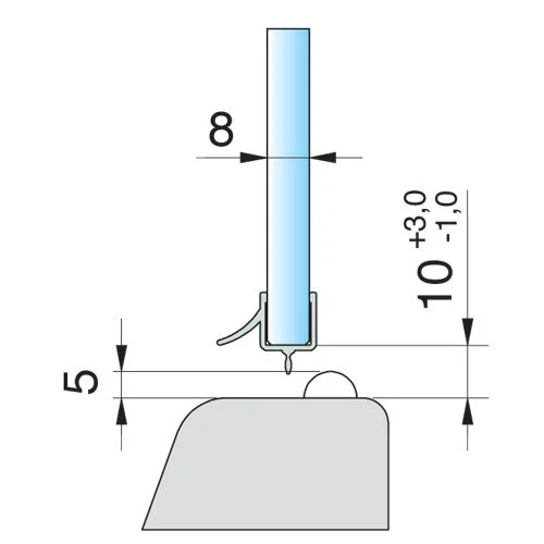 Waagrecht - Dusch-Wasserabweisprofil mit 135° Lippe | Glasstärke: 8 mm | Farbe: transparent