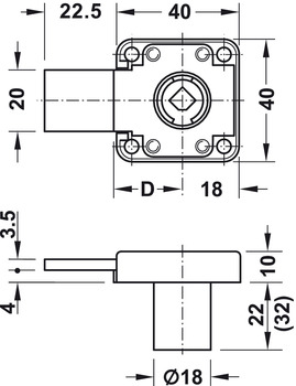 Schließsysteme - Aufschraub-Riegelschloss von Häfele Symo | Zylindergehäuselänge: 22 mm