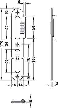 Lappenschließblech für ungefälzte Türen | Maße: 170 x 28 mm | Ausführung: DIN Rechts