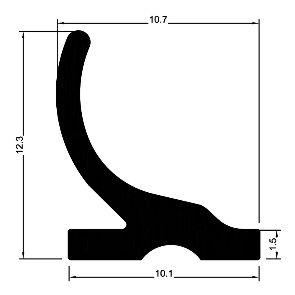 Anschlagdichtung mit Lippe und glattem Fuß | 10 mm Breite | Farbe: schwarz