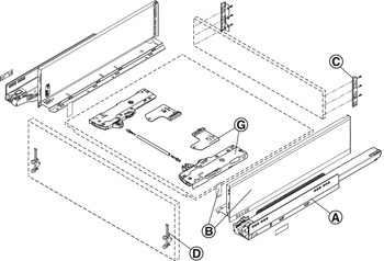 Schubkästen - Schubkasten-Garnitur für Legrabox | Ausführung: Korpusschiene Blumotion S | Zargenhöhe: 128 mm