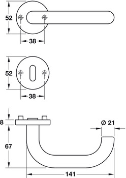 Türdrücker-Garnitur für WC/Badezimmer | Hoppe Paris E138Z/42KV/42KVS | Farbe: silber