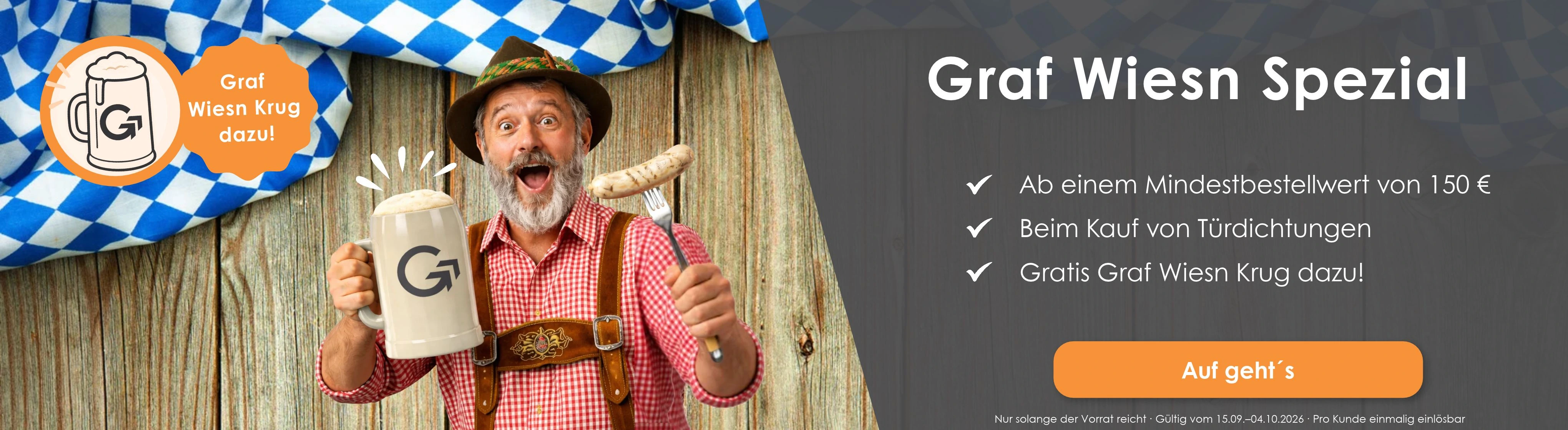 Graf-Dichtungen Wiesn-Aktion mit gratis Bierkrug beim Kauf von Türdichtungen ab 150 €