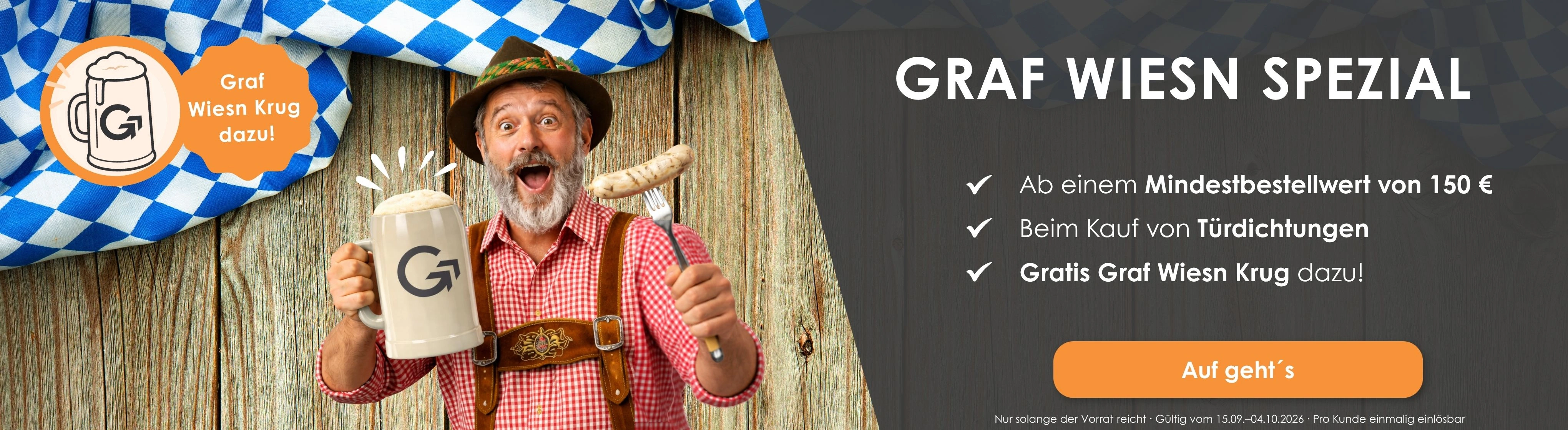 Graf-Dichtungen Wiesn-Aktion mit gratis Bierkrug beim Kauf von Türdichtungen ab 150 €