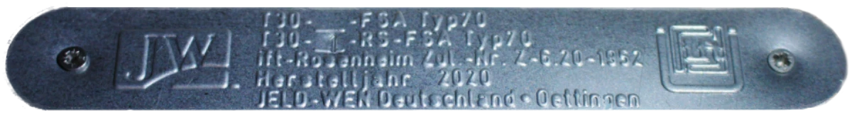 beschriftetes Typenschild für eine Brandschutzdichtung