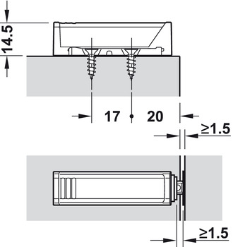 Zubehör Möbeltüren - Adapterplatte für Druckschnäpper | Tip-On Kurzversion | Farbe: nickelfarben 