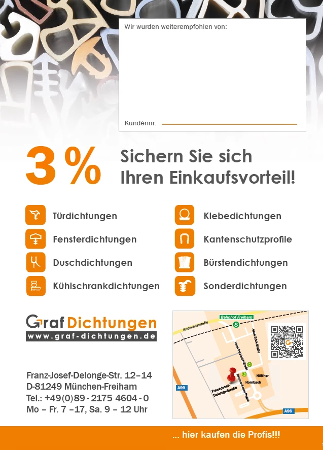 3% Bonus Karte 3% Rabatt Flyer für Graf Dichtungen
