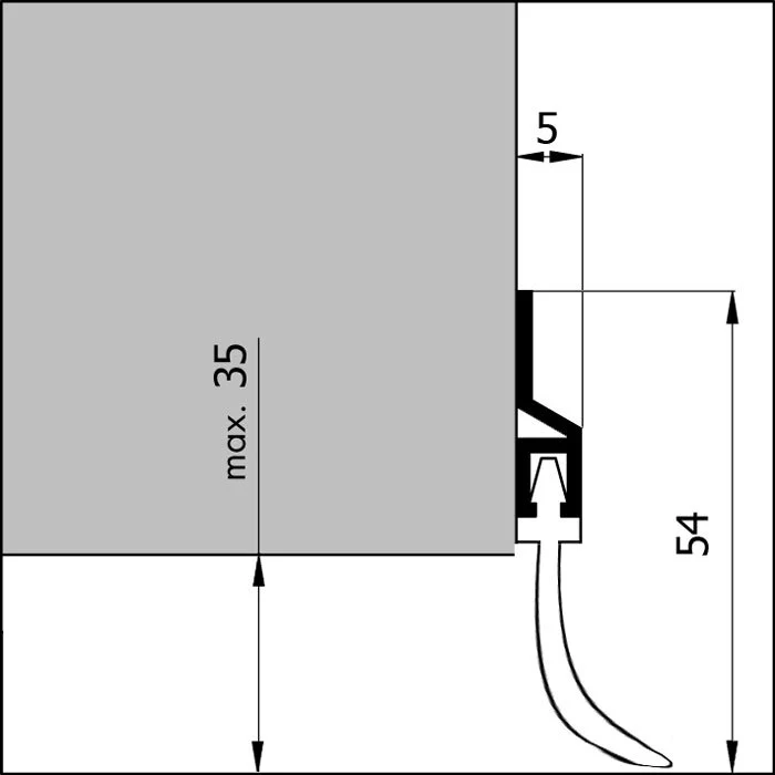 OP-Tür- und Garagentordichtungen - Garagentordichtung | Höhe: 54 mm | Farbe: Alu-werkblank