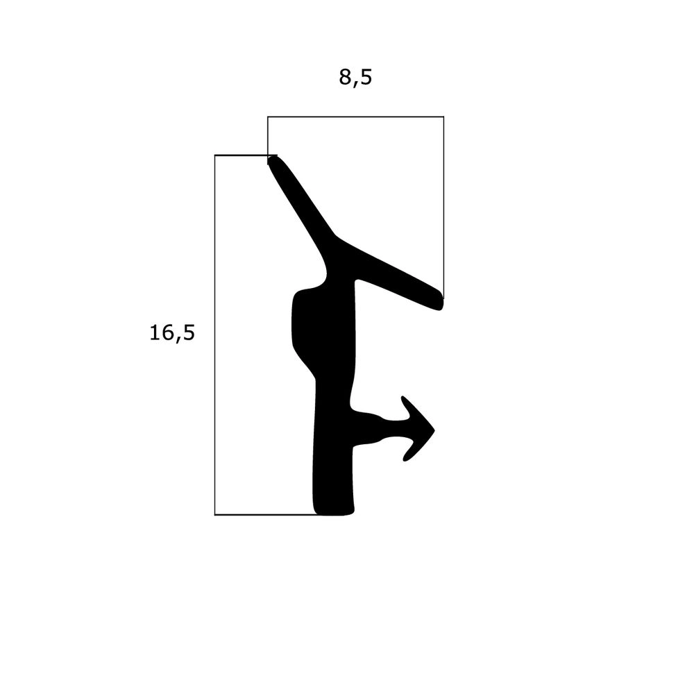Türrahmen Dichtung - Anschlagdichtung für seitlichen Anschlag | 16,5 mm Höhe | Farbe: schwarz