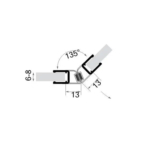 Senkrecht - Dusch-Magnetprofil 135° Winkel | 6 - 8 mm Glasstärke | Farbe: transparent
