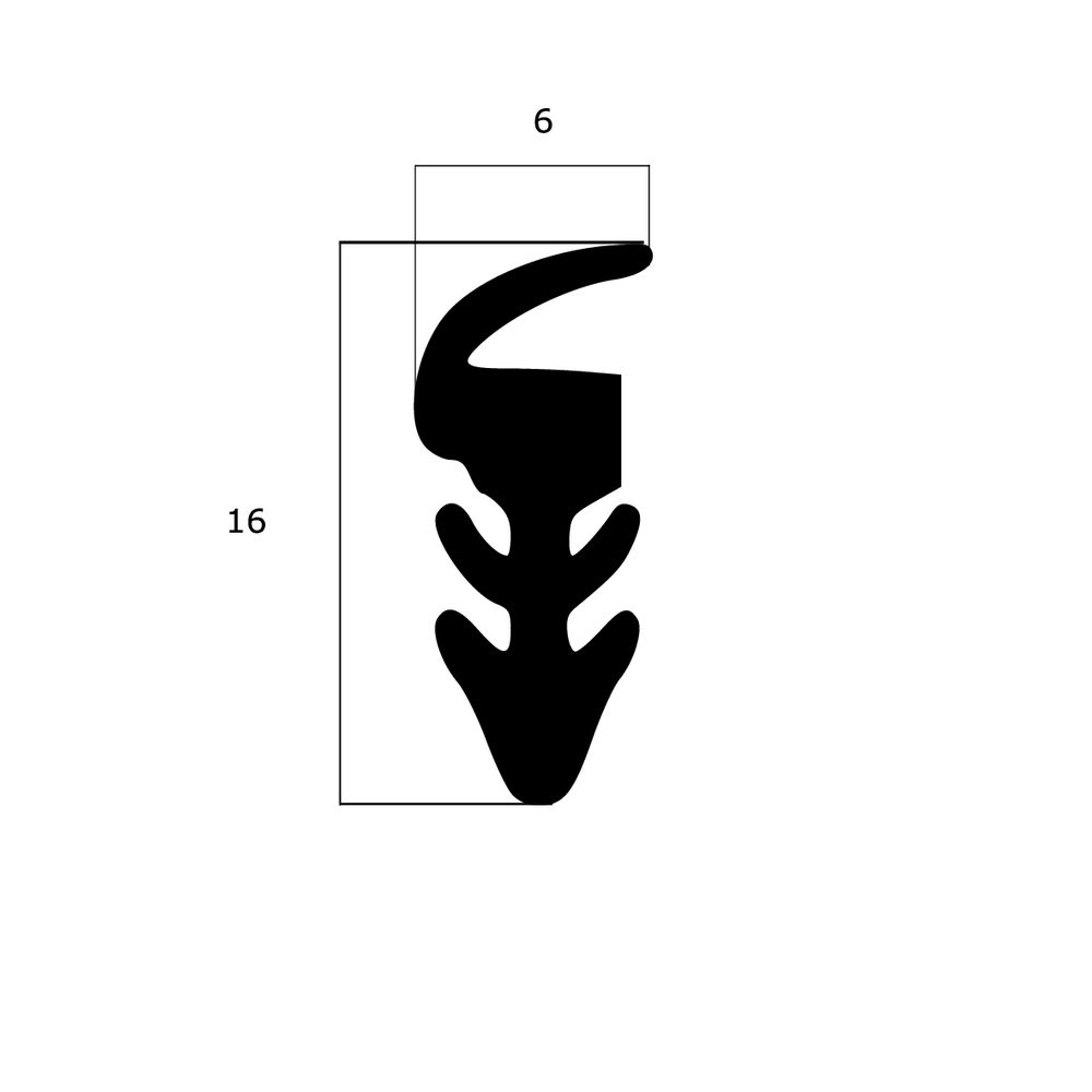 Lippendichtungen - Anschlagdichtung mit Lippe und profiliertem Fuß | 16 mm Höhe | Farbe: schwarz