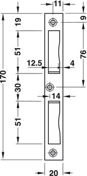 Mechanische Schließung - Einlass-Schließblech für gefälzte Türen | Länge: 170 mm | Farbe: braun