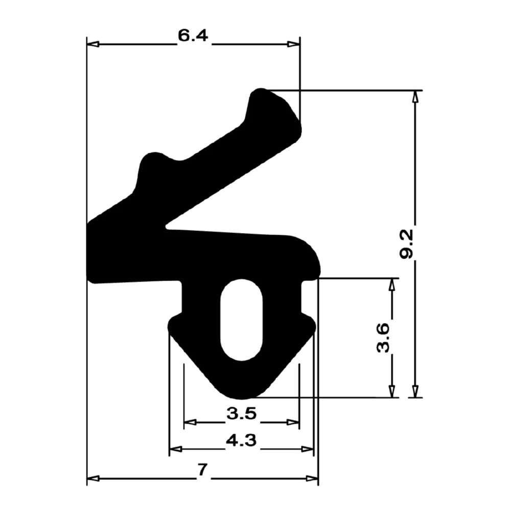 Anschlagdichtung mit Lippe und profiliertem Fuß | 7 mm Breite | Farbe: schwarz