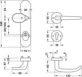Schutzbeschläge - Türdrücker-Garnitur mit Profilzylinder | Startec SDH 3104 ES1 (SK2) | für Haustüren