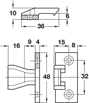 Verbinder & Bodenträger - Aufschiebebeschlag Keku AS | Bohrabstand: 32 mm | Farbe: schwarz