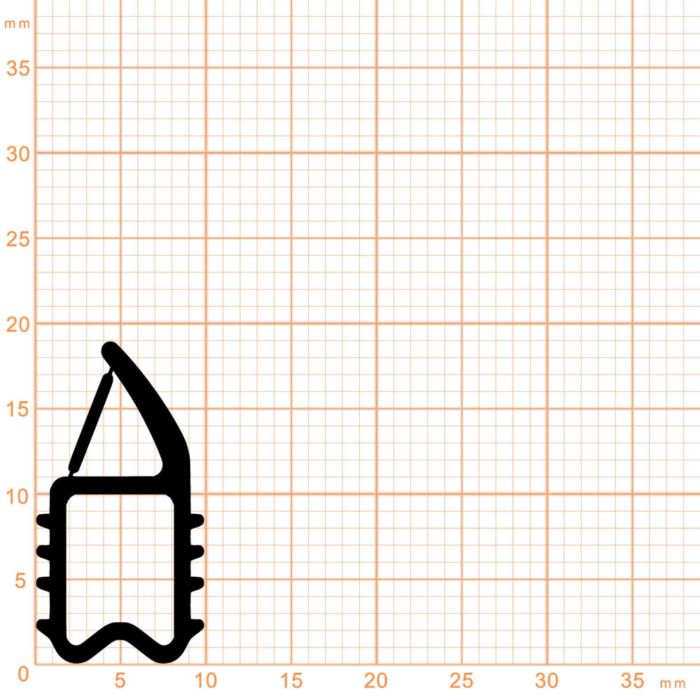 Türrahmen Dichtung - Stahlzargendichtung für Metalltüren | 19 mm Höhe | Farbe: schwarz